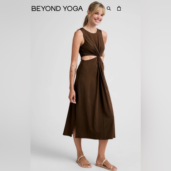 Beyond Yoga Brown Cut-Out Midi Dress - Around the World Front Twist Dress - Picture 2 of 5
